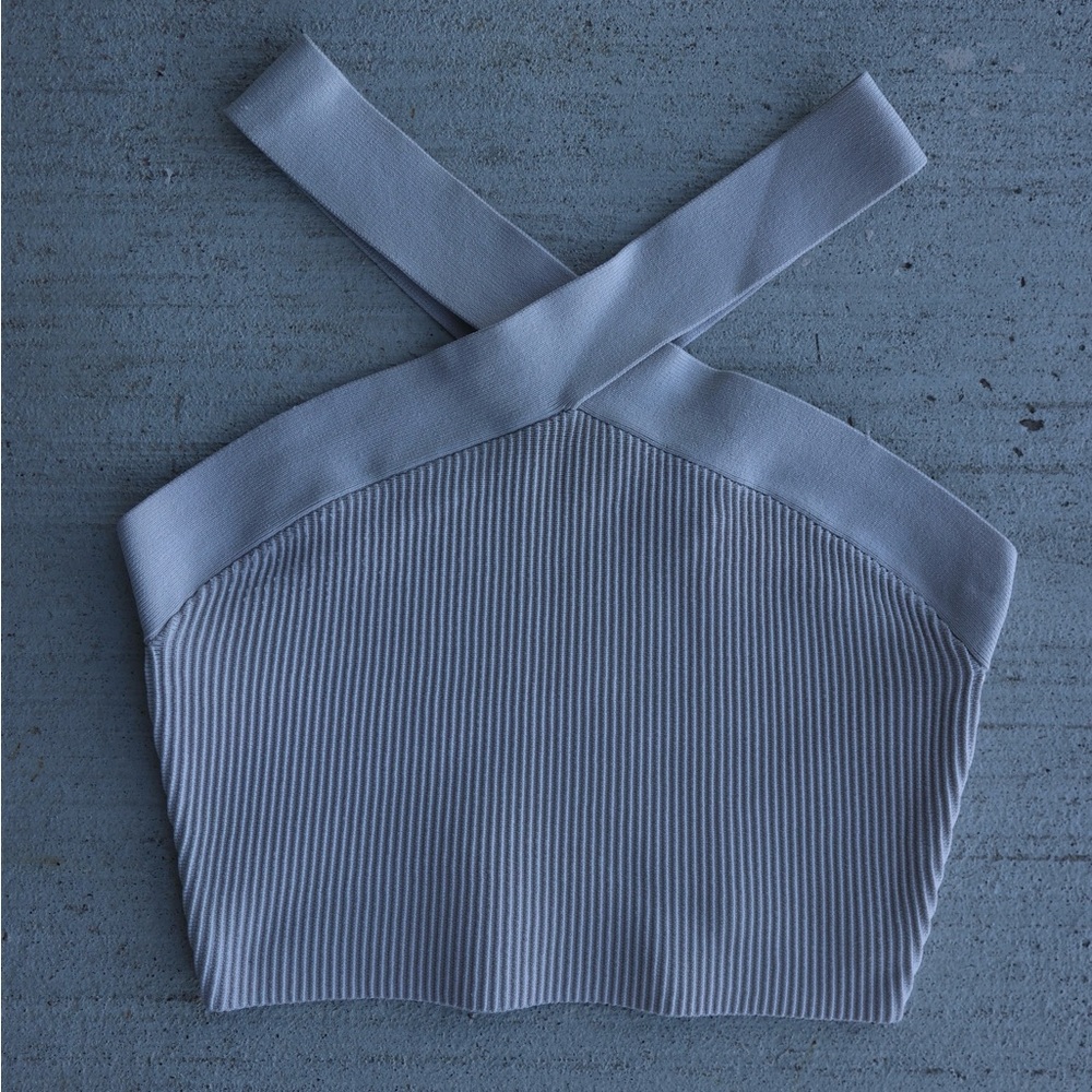 Babaton Cream Sculpt Knit Criss Cross Cropped Top